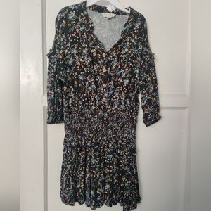 Jessica Simpson Smocked Floral Print Button Front Dress Black M(8)